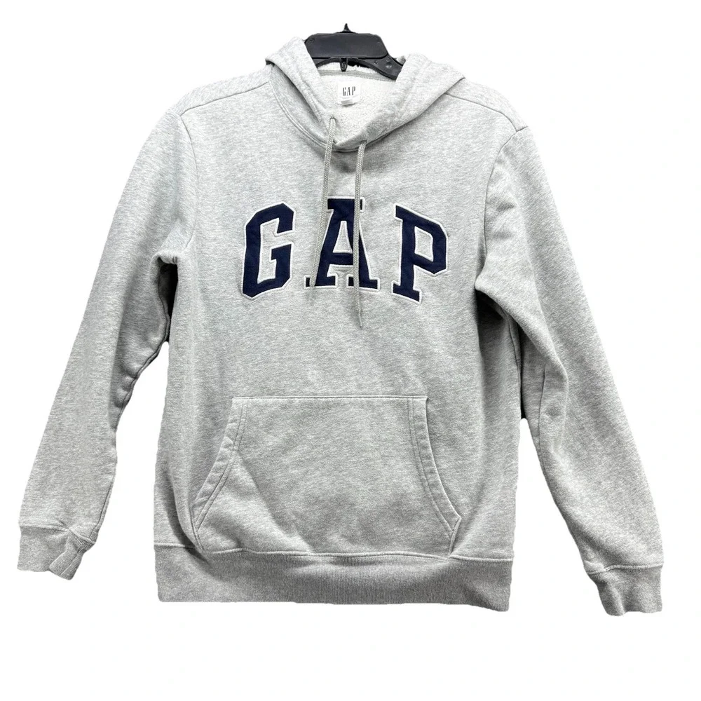 GAP Hoodie Boys XS‎ Gray Pullover Sweatshirt Fleece Logo Kangaroo Pocket Casual